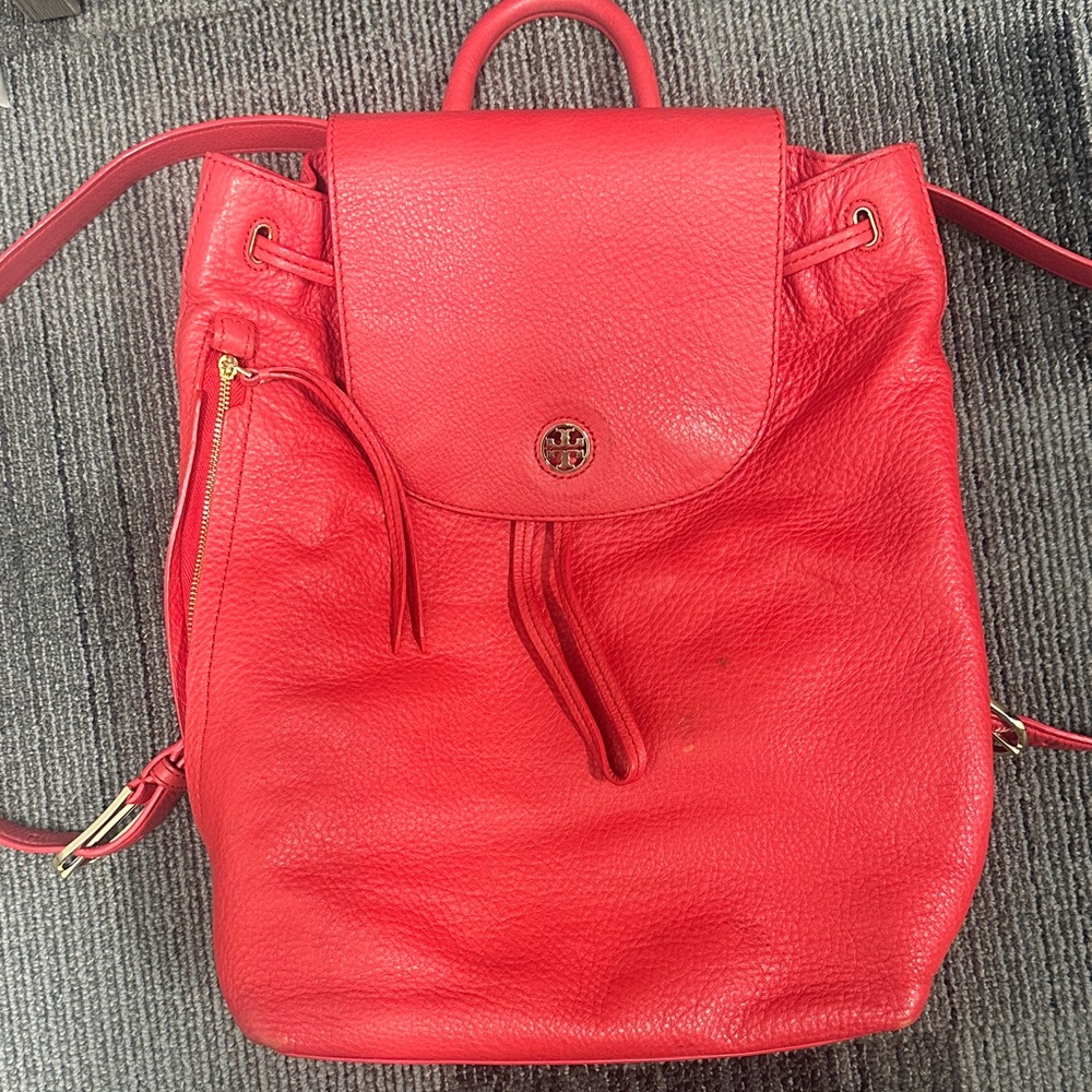 Tory Burch Red Leather Drawstring Backpack